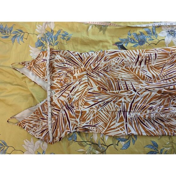 Mango silk bamboo pattern spaghetti strap jumpsuit sz xs brown and orange euc - Picture 6 of 6